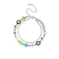 Zweilagiges Edelstahlarmband mit bunten Glasperlen im Blumendesign - Dopamin Doppelschichtig Glasblume / 17+5cm