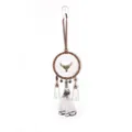 Vintage bruin-witte dromenvanger hanger met bronzen hertenkop en kwastjes decoratie - Vintage Hertenkopstijl (MS0059A) / 7.5cm / Wit