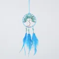 Handgemaakte blauwe levensboom dromenvanger met natuurstenen en zachte blauwe veren - Levensboom Dromenvanger Hanger (MS9455E) / 7.5cm / Blauw