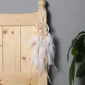 Elegante vintage witte dromenvanger met levensboom natuurstenen en zachte veren - Levensboom Dromenvanger Hanger (MS9458G) / 7.5cm / Wit