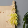 Handgemaakte gele vintage levensboom dromenvanger met natuurlijke stenen en veren - Levensboom Dromenvanger Hanger (MS9458I) / 7.5cm / Geel