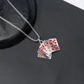 Hip-hop style stainless steel necklace featuring a silver Royal Flush poker card pendant. - Red Royal Flush
