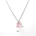 Cute pink translucent acrylic bear pendant necklace with a fine silver chain for girls - Pink Bear Link Chain