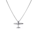 Collar con colgante de avión en acero de titanio plateado con cadena de caja en fondo blanco - Planeador Liso