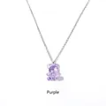 Charming cute purple acrylic bear pendant necklace with delicate silver chain for girls - Purple Bear Link Chain