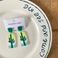 Quirky acrylic drop earrings with cactus design and stainless steel studs for women - Gradient Cactus Yellow Green