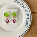 Handmade cute green and red ladybug acrylic drop earrings with S925 silver needle pins. - Green Round Ladybug