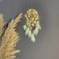Atrapasueños bohemio hecho a mano con luces LED cálidas y plumas suaves verde menta - Verde Con Luces LED