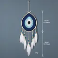 Bohemian Evil Eye dreamcatcher wall hanging with handmade crochet and white feathers - Large White (MS9568)