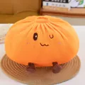 Cute orange steamed bun plush toy detail featuring a winking face on a woven mat - 28cm (Small) / Orange