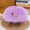 Detailed macro view of a cute purple bun plush toy with a smiling face on a woven mat. - 28cm (Small) / Purple
