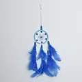 Atrapasueños azul Ojo del Mal hecho a mano con plumas y cuentas para decoración - Azul (MS4053C)