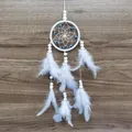 White 7cm mini dream catcher with blue evil eye beads and feathers for gift decoration. - White No Eye (MS4053H)