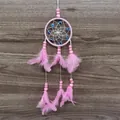 Handmade mini pink dreamcatcher with evil eye glass beads and soft pink feathers - Pink No Eye (MS4053I)