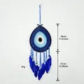 Handmade bohemian blue evil eye dream catcher wall hanging with feathers and wooden beads - Large Royal Blue (MS9568B)