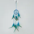 Piccolo acchiappasogni blu fatto a mano da appendere alla parete con piume e perline - Blu (MS9512B) / 1 Pezzo