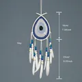 Handmade Bohemian Evil Eye dreamcatcher with blue crochet, beads, and white feathers. - Small White (MS9568C)