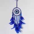 Attrape-rêves bleu fait main œil du mal avec plumes et rubans pour déco murale - Attrape-Rêve (MS9503A) / 13cm / Bleu