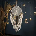 Atrapasueños bohemio grande tejido a mano con plumas blancas y cuentas - Café Concéntrico Clásico / 40*110cm