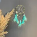 Elegante atrapasueños luna turquesa con plumas suaves para decoración de pared boho - Verde Regular