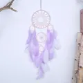 Eleganter lila Fünfring-Traumfänger mit natürlichen Federn für die Wanddekoration zu Hause - Glück Fünf-Ring Stil (MS9377B) / 60*16cm / Lila