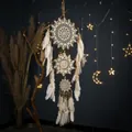 Atrapasueños bohemio grande hecho a mano con tres aros y plumas blancas para pared - Triple Anillo Estrella / 35*120cm