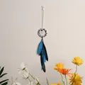 Acchiappasogni fatto a mano con piume blu e nere per decorazione auto o parete domestica - Celeste e Nero (MS4022A) / MS4022A