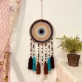 Bohemian hand-woven Evil Eye dreamcatcher with multi-colored tassels and wooden beads - Original Tribe-E (MS9545)