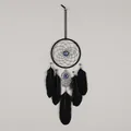 Handgefertigter schwarzer Traumfänger mit Hamsa-Hand und blauem Böser-Blick-Anhänger - Schwarz