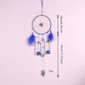 Attrape-rêve œil bleu avec plumes et cloches, carillon à vent de 16 cm pour décoration - Style Mauvais Œil Pendentif Hibou (MS9473)