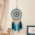 Handmade Evil Eye dreamcatcher with blue tassels for bohemian home decor wall hanging - Original Tribe-G (MS9545)