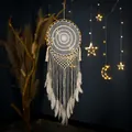 Atrapasueños de pared bohemio blanco grande con plumas y cuentas tejidas a mano casa - Aspecto de Bambú Concéntrico / 40*110cm