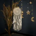 Atrapasueños bohemio hecho a mano en blanco con elegantes plumas suaves colgantes - Borla de Crochet Estilo INS / 35*90cm