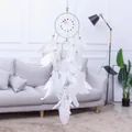Gedetailleerd overzicht van een witte dromenvanger met veren en kralen voor decor - Geen lichtstijl / Wit