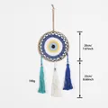 Atrapasueños bohemio hecho a mano con ojo turco y borlas, longitud total 42 cm. - Algodón Azul Blanco Verde (MS4004)