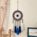 Atrapasueños bohemio hecho a mano con ojo azul y borlas para decoración de pared - Estilo Tribu Primitiva F (MS9545)