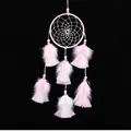 Acchiappasogni fatto a mano a strisce rosa e bianche con piume e belle decorazioni - 6043A / bianco-rosa