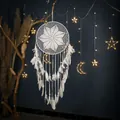 Grande acchiappasogni bohémien bianco intrecciato a mano con piume per parete casa - Motivo Foglia di Acero Bianco / 40*110cm