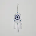 Handmade woven Hamsa Hand Evil Eye wall hanging decor with white tassels and beads - SJ9517A / White