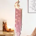 Atrapasueños luna rosa tejido a mano con luces LED para decoración bohemia - Luna Rosa de Luz Cálida (MS7213J)