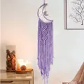 Atrapasueños de macramé luna morada hecho a mano con luces LED para decoración de pared - Luna Morada de Luz Cálida (MS7213K)