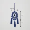 Handmade blue Evil Eye Hamsa wall hanging with tassels and detailed measurements - SJ9517B / Blue