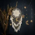 Acchiappasogni bohémien tessuto a mano con piume bianche per decorazioni murali - Stile Foglia d'Acero Caffè / 40*110cm / Bianco avorio