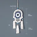 Hand-woven white Hamsa Evil Eye wall hanging with bohemian tassels and blue beads - MS9517