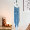 Atrapasueños bohemio de luna en macramé hecho a mano con luces LED en color azul claro - Set Luna Azul con Luz (SJ7213O)
