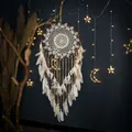 Grande acchiappasogni bohémien fatto a mano con piume bianche decorazione murale - Stile Stella Caffè / 40*110cm / Bianco avorio