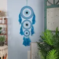 Acchiappasogni da parete fatto a mano Occhio di Allah blu con piume - Stile Triplo Anello Concentrico Blu / 40*140CM / Blu