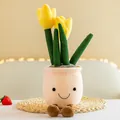 Simpatico peluche a forma di vaso di tulipano giallo con faccina sorridente su tappeto - Giallo / 35cm