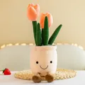 Peluche di tulipano arancione in vaso con faccina sorridente su tappetino di paglia - Rosa / 35cm