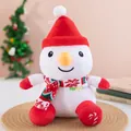 Detailed view of a Christmas snowman plush toy featuring a festive red scarf and hat - Snowman